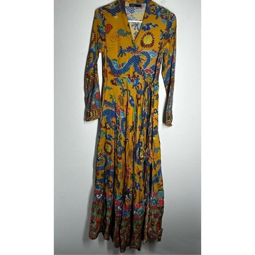 Rare Generation Flo Bohemian Wrap Maxi Asian Pattern Mustard Blue Red Size 8